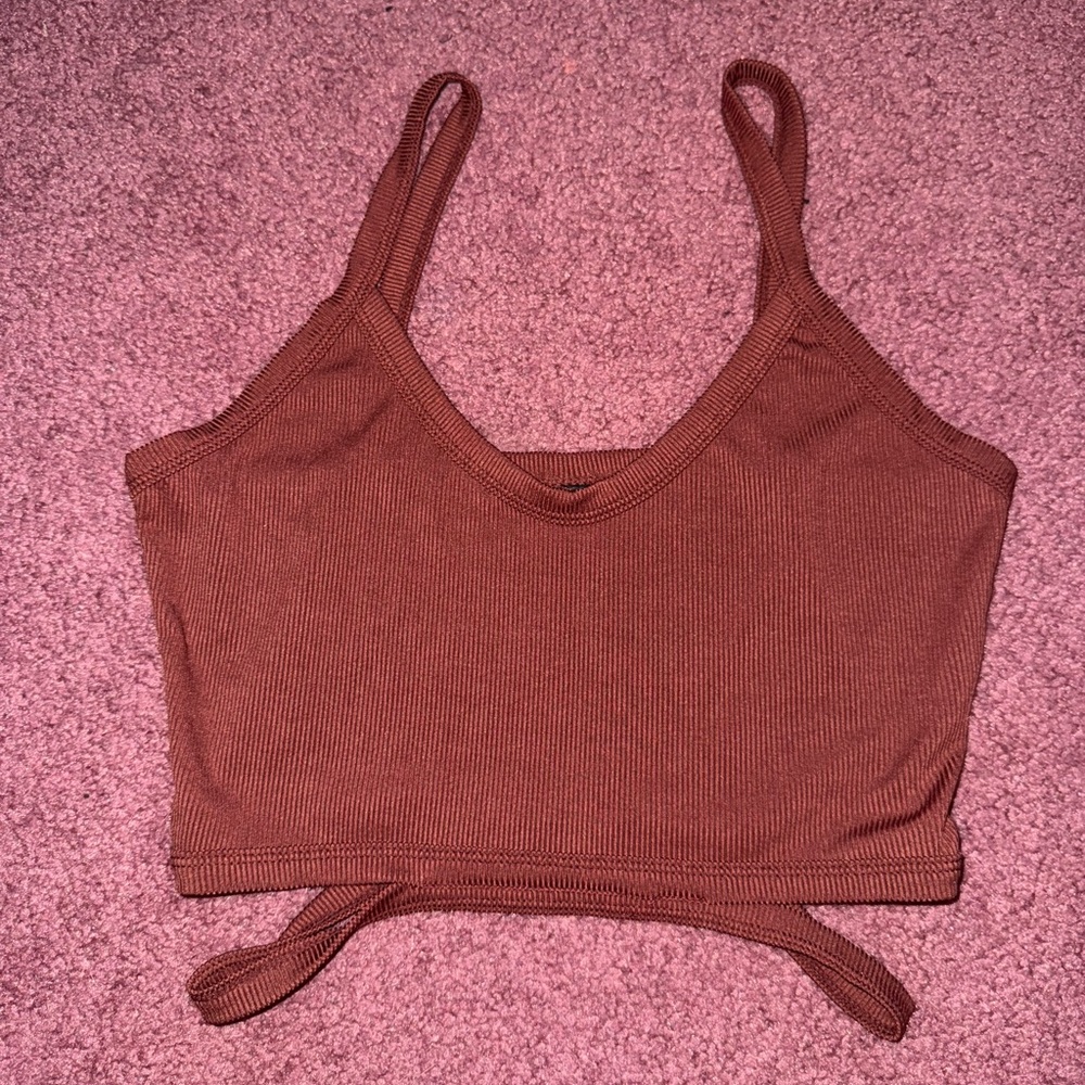 SHEIN Red Sleeveless Tie Front Crop Tank Top